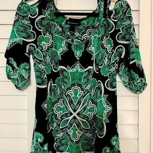 INC, medium green and black cold shoulder top